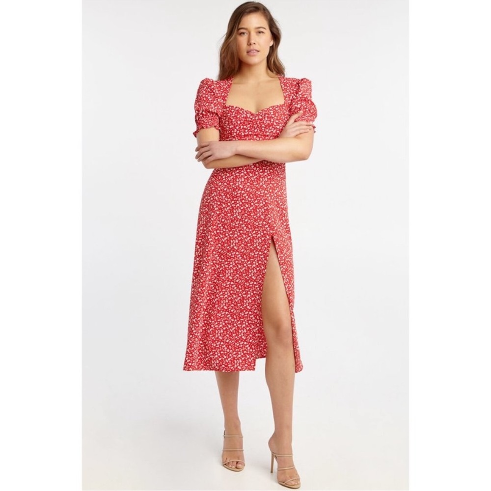 EUC Bardot Millie Floral Midi Dress in Ditsy Red Floral